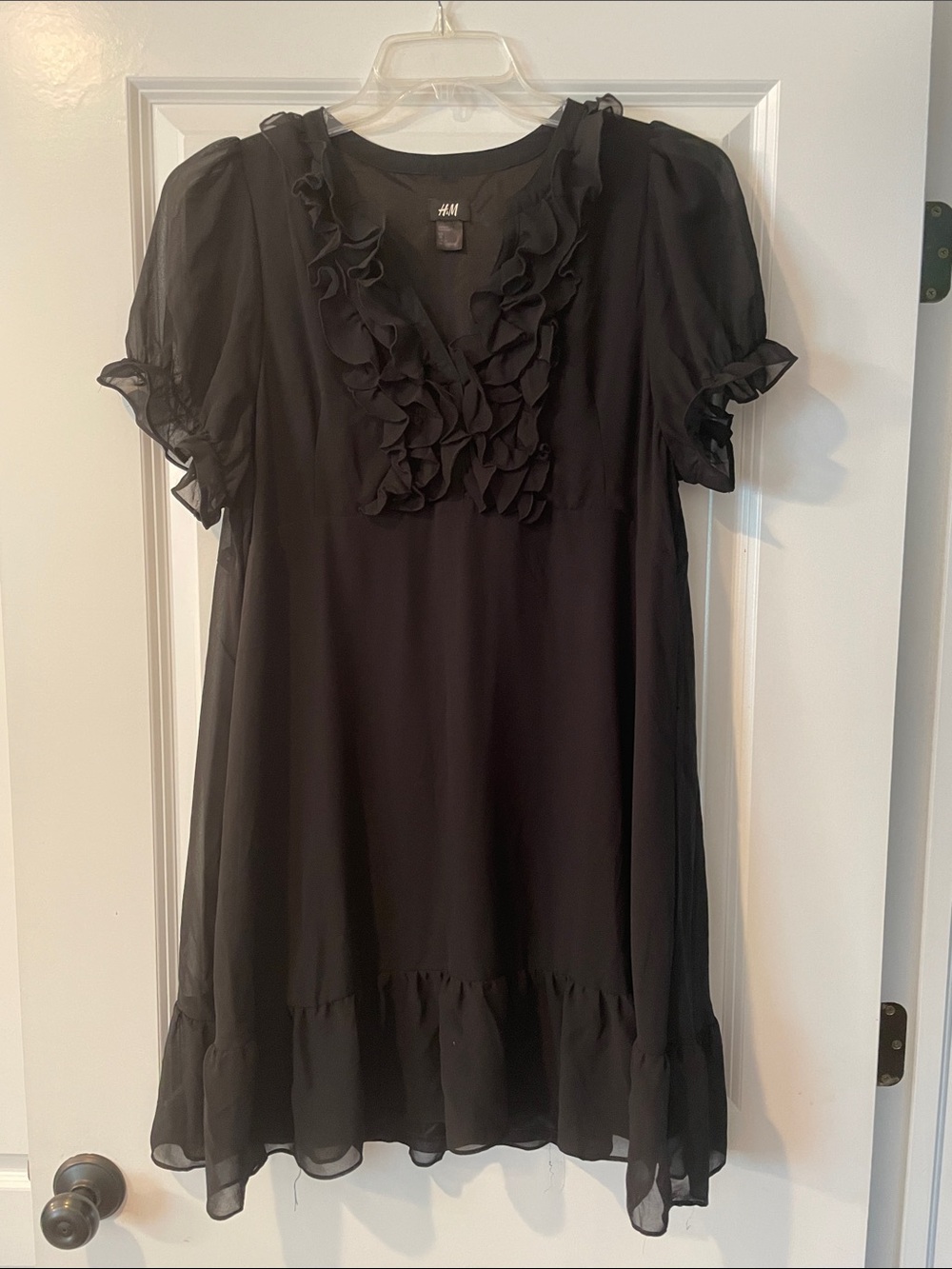H&M Black Ruffle-Trim Chiffon Mini Dress